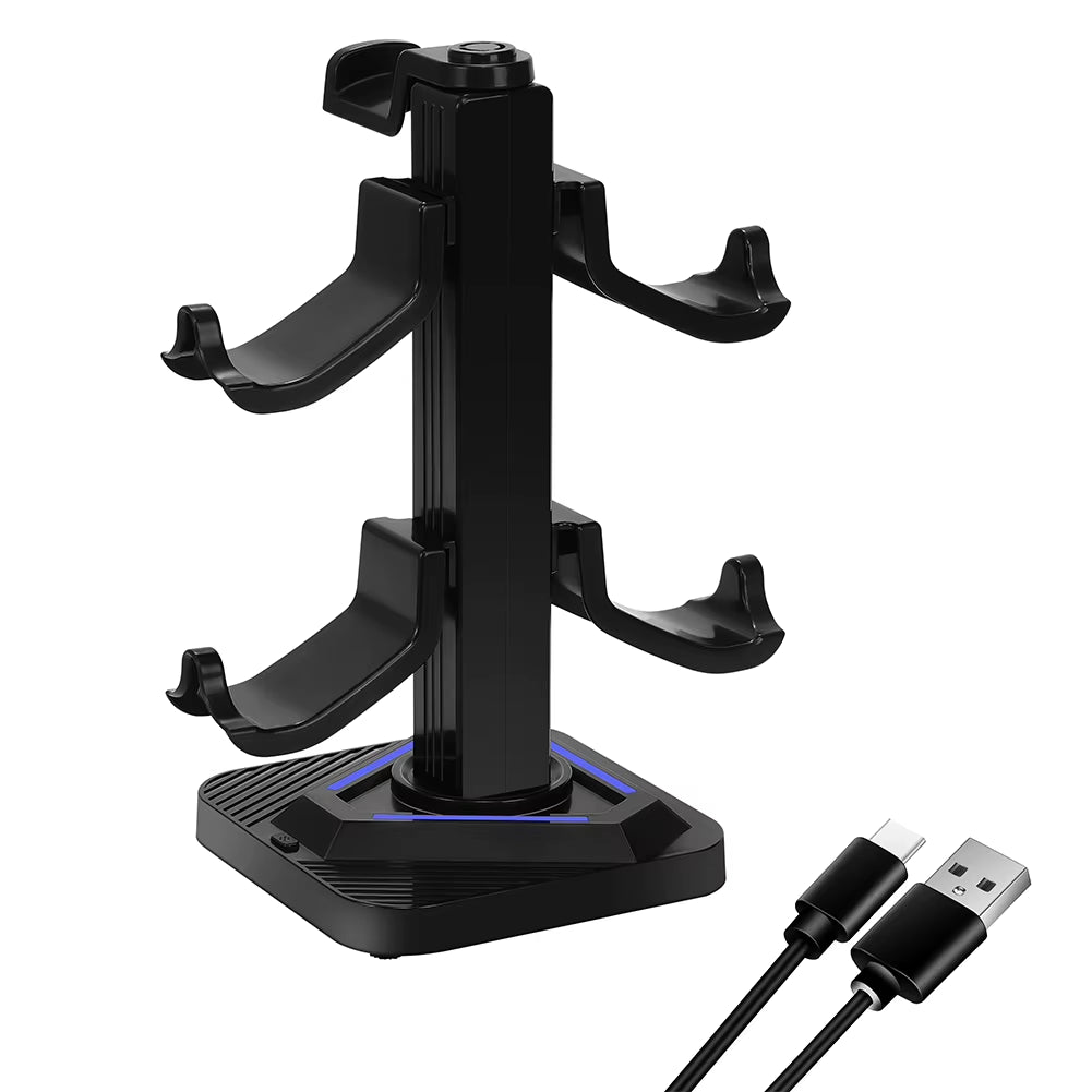 RGB Game Controller Holder 8 Lighting Effects Gaming Headphones Stand with 3 USB Ports Gamepad Display Rack for Switch PS5 Xbox
