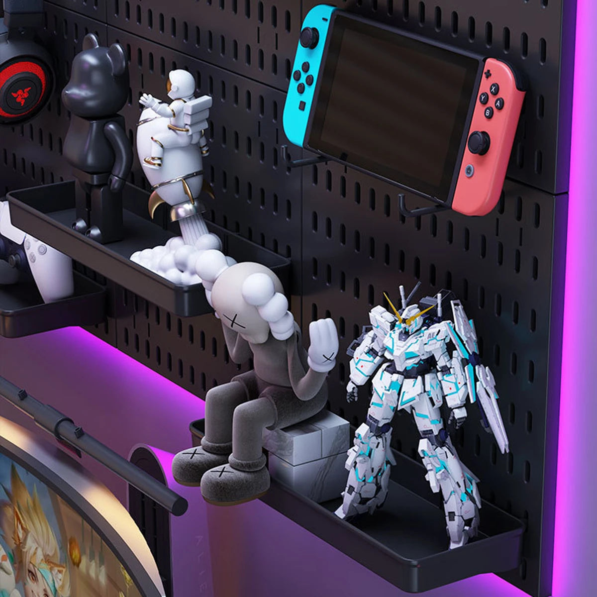 Multifunctional Pegboard Wall Organizer PP 30X30Cm Set Heavy Load Modular Design Gaming Peripheral Storage Hooks Shelves Detachable Accessories