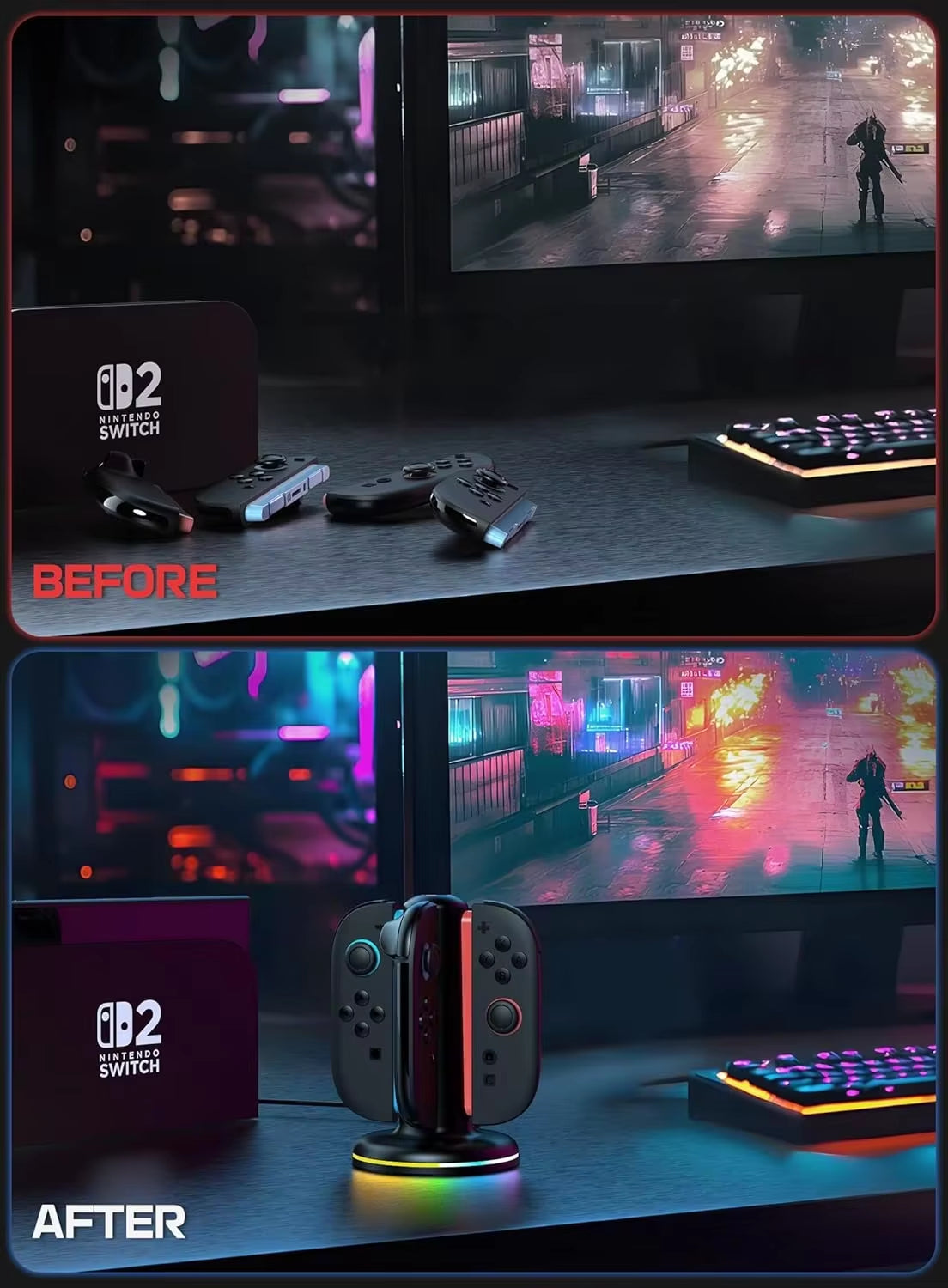 For NS 2 Magnetic 4-In-1 Charger Station for Switch 2 Joy Con Accessories, Switch2 Joycon Controller Stand Fast Charging Dock