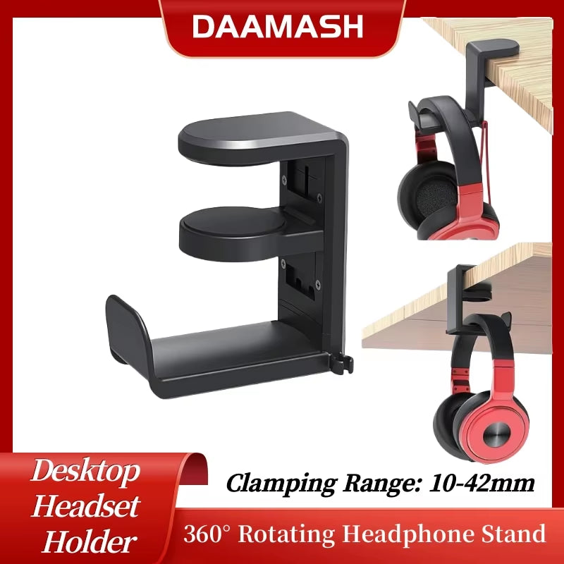 Universal 360° Rotating Headphone Stand Desktop Headset Holder PC Gaming Wall Mount Desk Hanger Hook for Earphone Controller