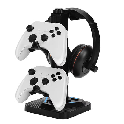RGB Game Controller Holder 8 Lighting Effects Gaming Headphones Stand with 3 USB Ports Gamepad Display Rack for Switch PS5 Xbox