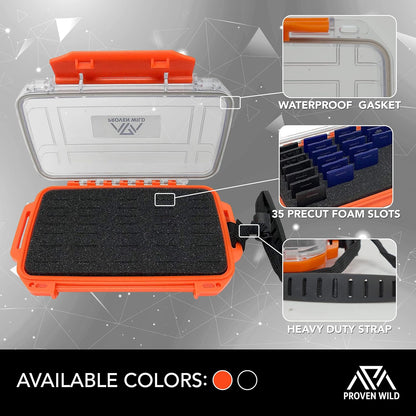 SD Card Holder by  | Durable, Waterproof SD Card Case | SD Card Holder Case Holds 35 SD Cards Upright | Standard Memory Card Holder for DSLR & Trail Camera SD Cards, (Orange)