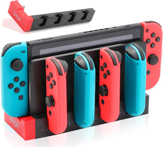 Switch Controller Charger Dock Station, Charger for 4 Joy-Cons with 4 Joy Con Charging Slots, 2 USB 2.0 Plugs and Charging Indicator