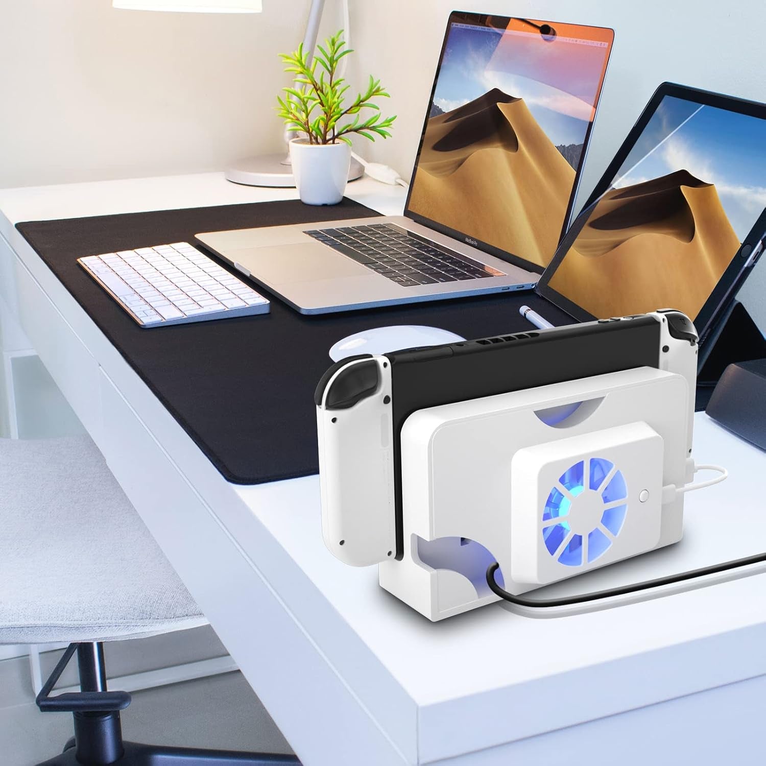 Switch OLED Cooling Fan, Powerful and Quiet Switch OLED Dock Fan, Switch OLED Accessories - White