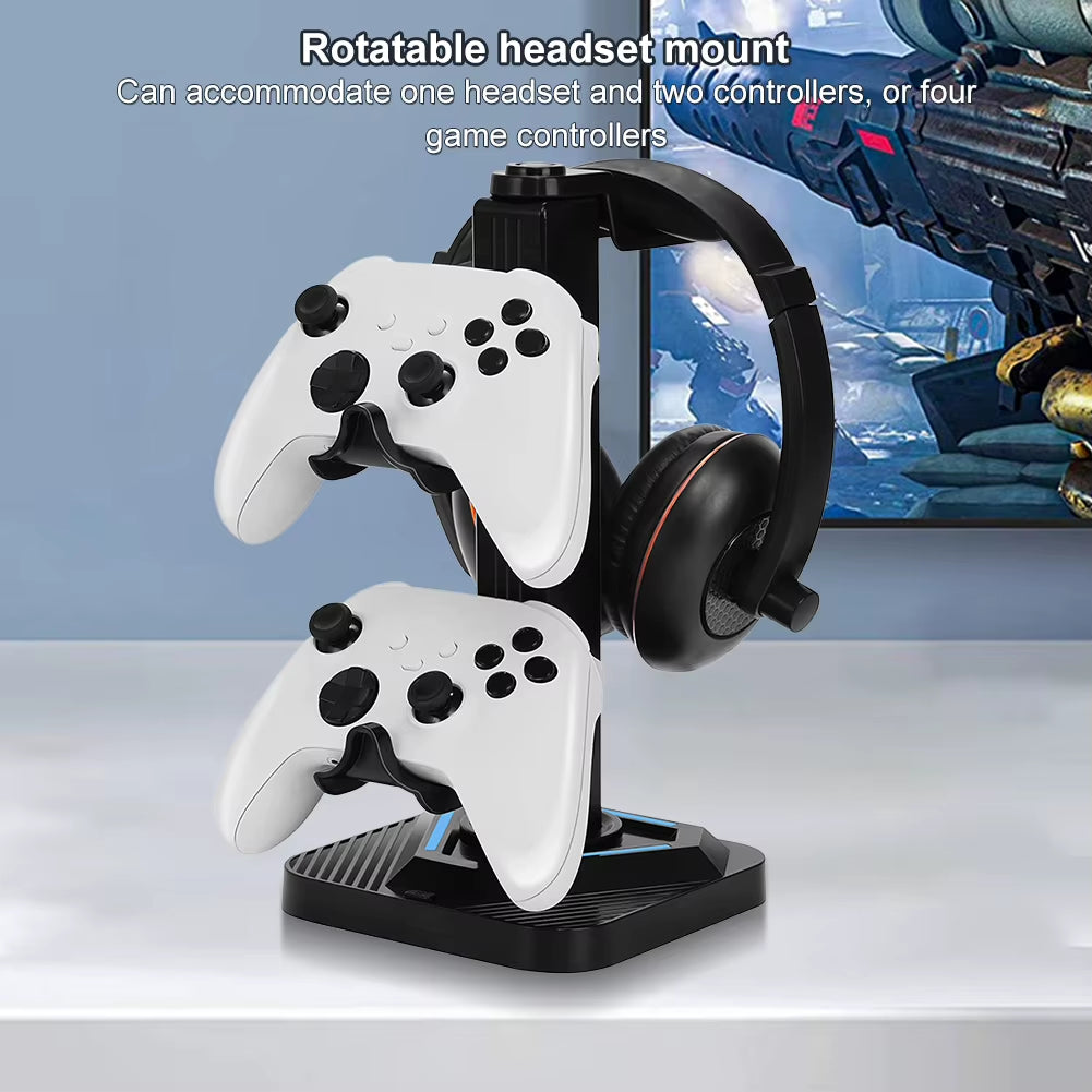 RGB Game Controller Holder 8 Lighting Effects Gaming Headphones Stand with 3 USB Ports Gamepad Display Rack for Switch PS5 Xbox