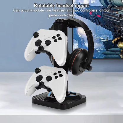 RGB Game Controller Holder 8 Lighting Effects Gaming Headphones Stand with 3 USB Ports Gamepad Display Rack for Switch PS5 Xbox
