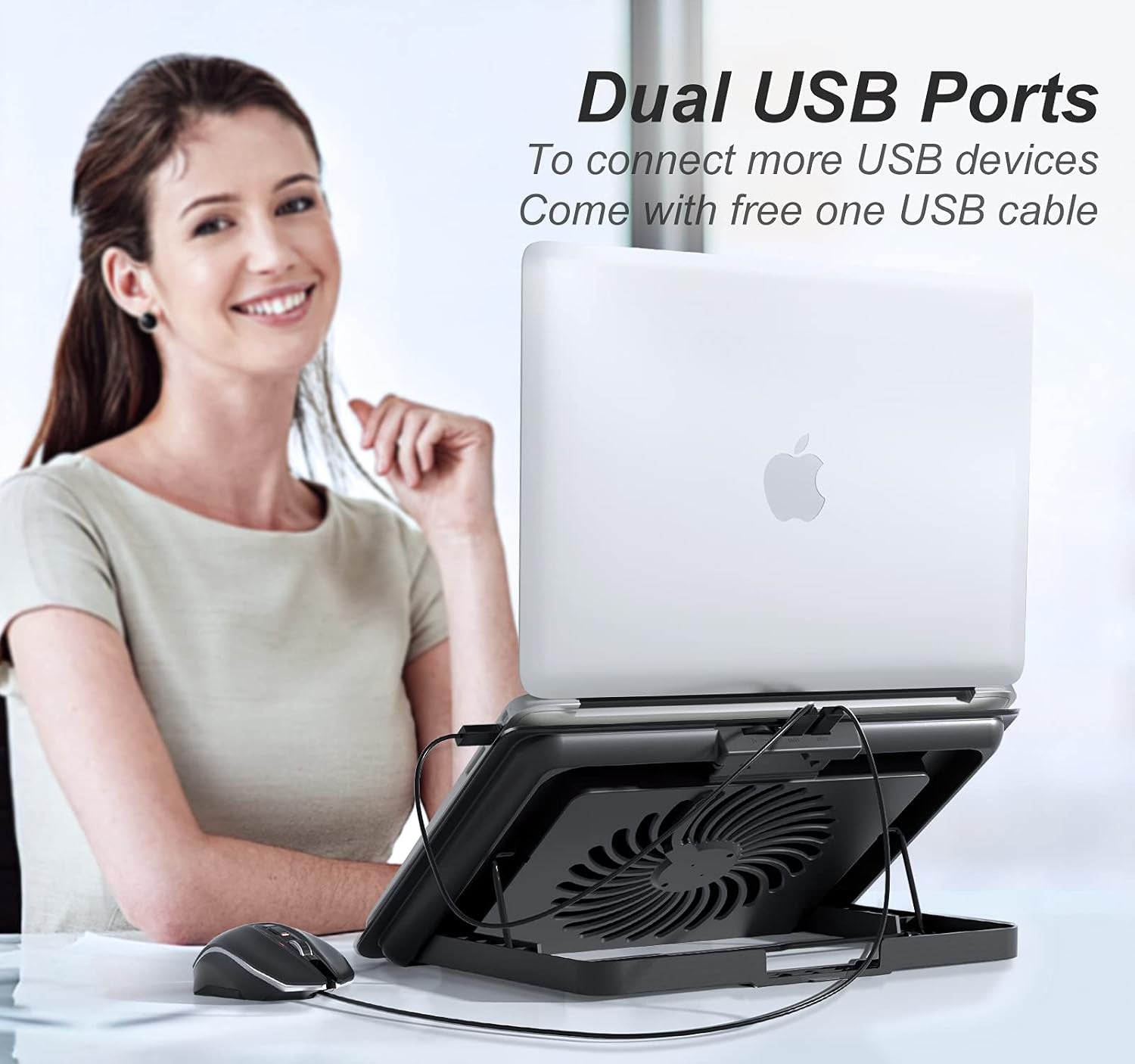 Aluminum Laptop Cooling Pad, Laptop Cooler Stand with 7 Height Adjustable, Laptop Fan Cooling Pad for Laptop 12-15.6 Inch, Notebook Cooler Pad with Two USB Port (Silver)