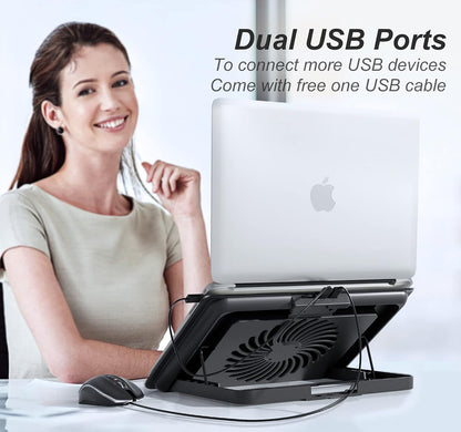 Aluminum Laptop Cooling Pad, Laptop Cooler Stand with 7 Height Adjustable, Laptop Fan Cooling Pad for Laptop 12-15.6 Inch, Notebook Cooler Pad with Two USB Port (Silver)