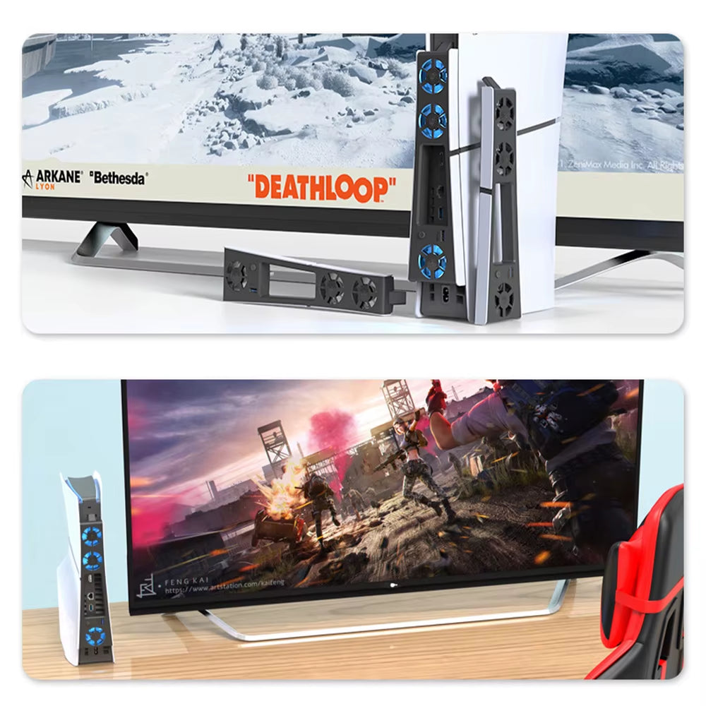 Gaming Cooler Fan Efficient Cooling System with LED Light Noise Reduction 3 Fans Cooling Game Accessories for PS5 Slim Console