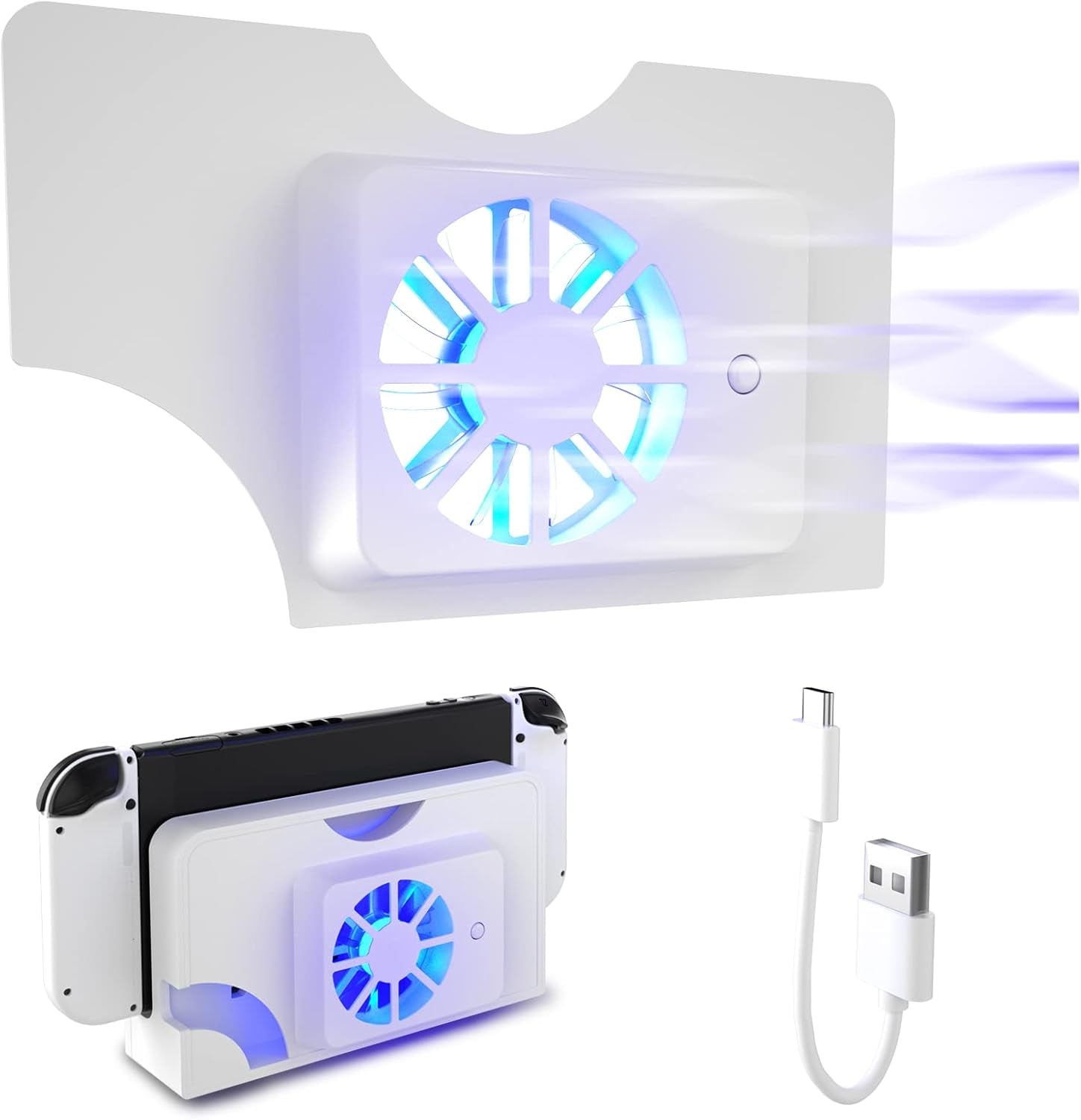 Switch OLED Cooling Fan, Powerful and Quiet Switch OLED Dock Fan, Switch OLED Accessories - White