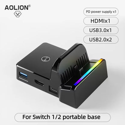 for Switch 2 Dock RGB Cooling Fan Portable HUB Expansion Base Wall Mount with NGC for Switch 2 Accessories