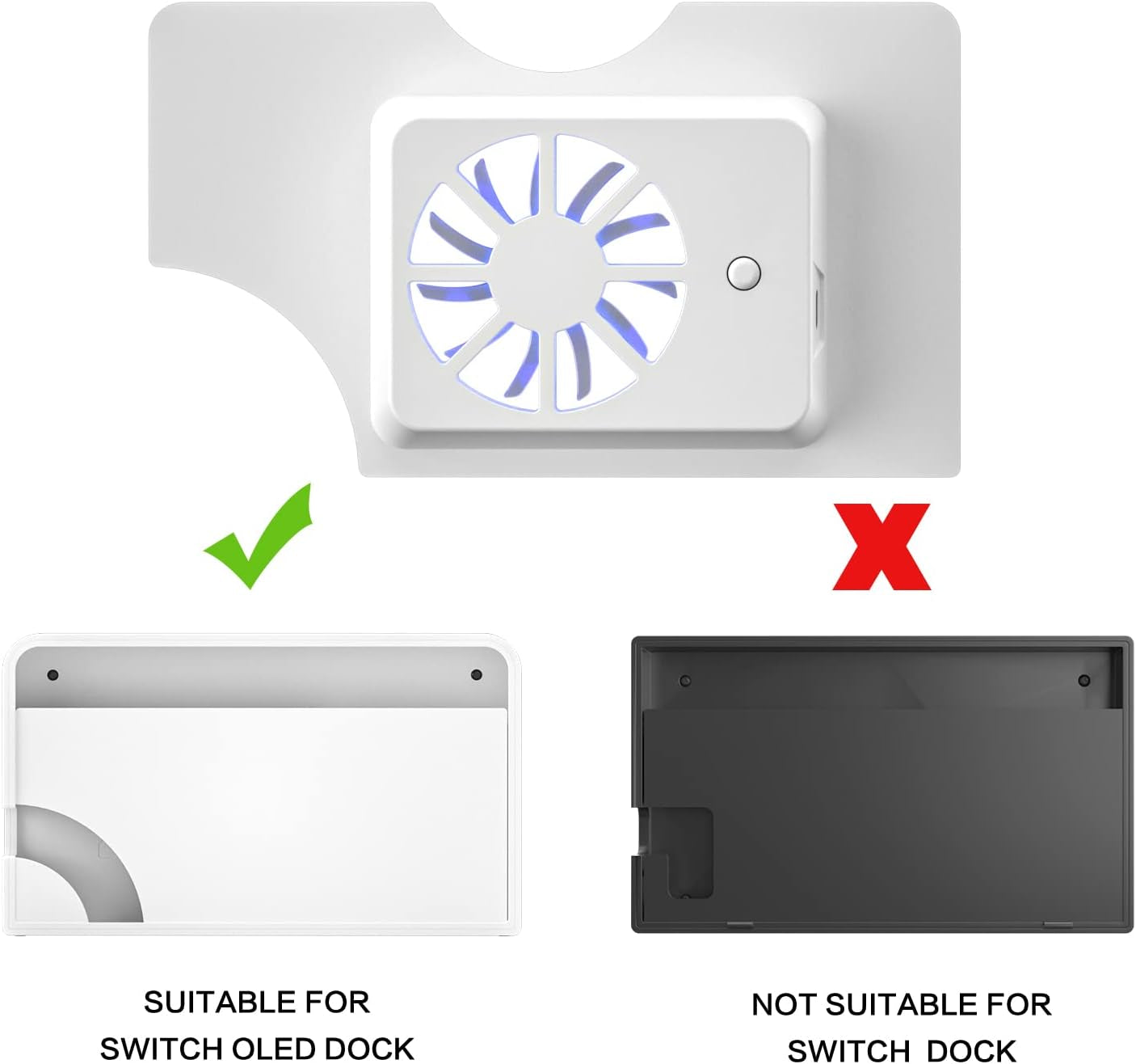 Switch OLED Cooling Fan, Powerful and Quiet Switch OLED Dock Fan, Switch OLED Accessories - White