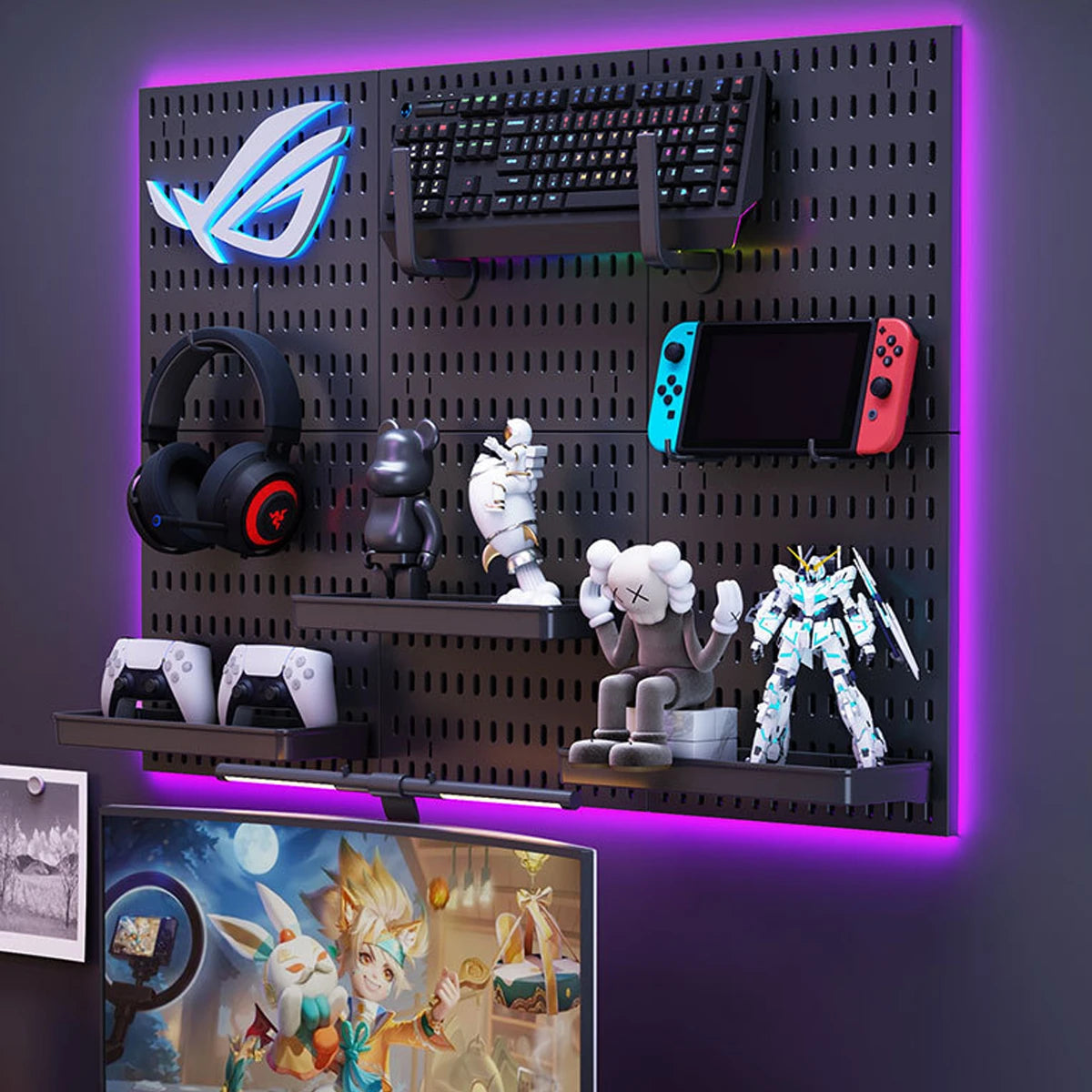 Multifunctional Pegboard Wall Organizer PP 30X30Cm Set Heavy Load Modular Design Gaming Peripheral Storage Hooks Shelves Detachable Accessories