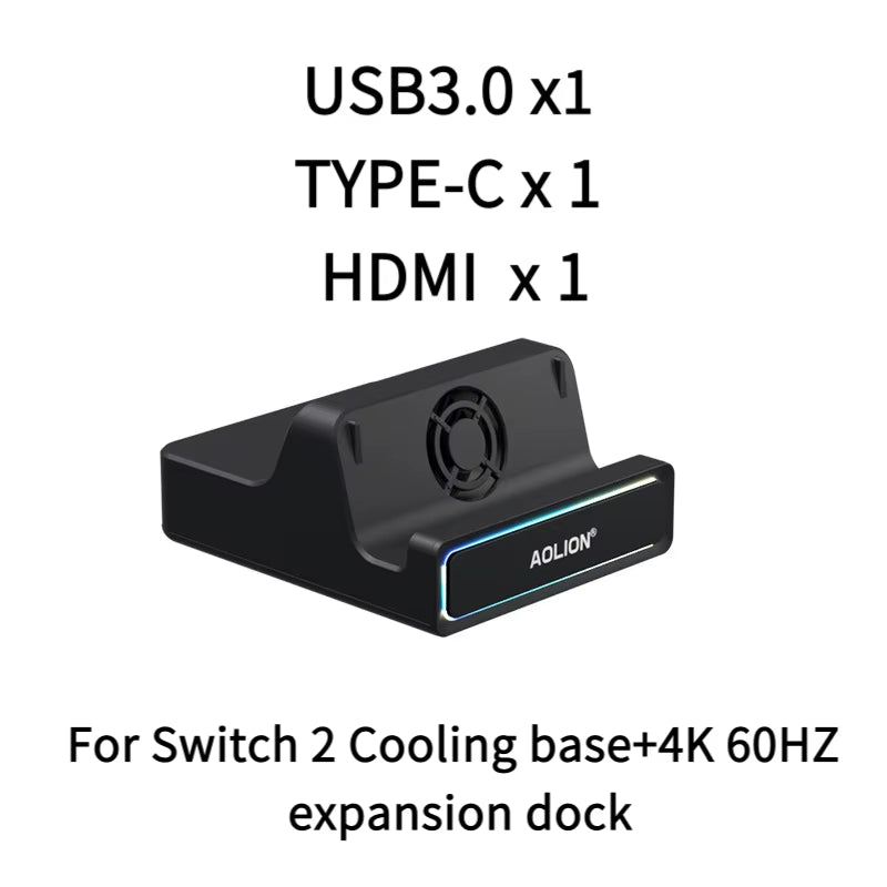 for Switch 2 Dock RGB Cooling Fan Portable HUB Expansion Base Wall Mount with NGC for Switch 2 Accessories
