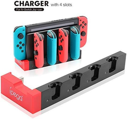 Switch Controller Charger Dock Station, Charger for 4 Joy-Cons with 4 Joy Con Charging Slots, 2 USB 2.0 Plugs and Charging Indicator