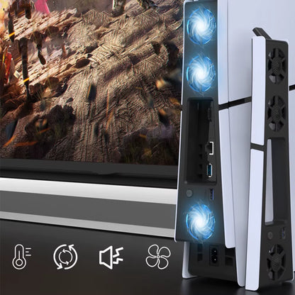 Gaming Cooler Fan Efficient Cooling System with LED Light Noise Reduction 3 Fans Cooling Game Accessories for PS5 Slim Console