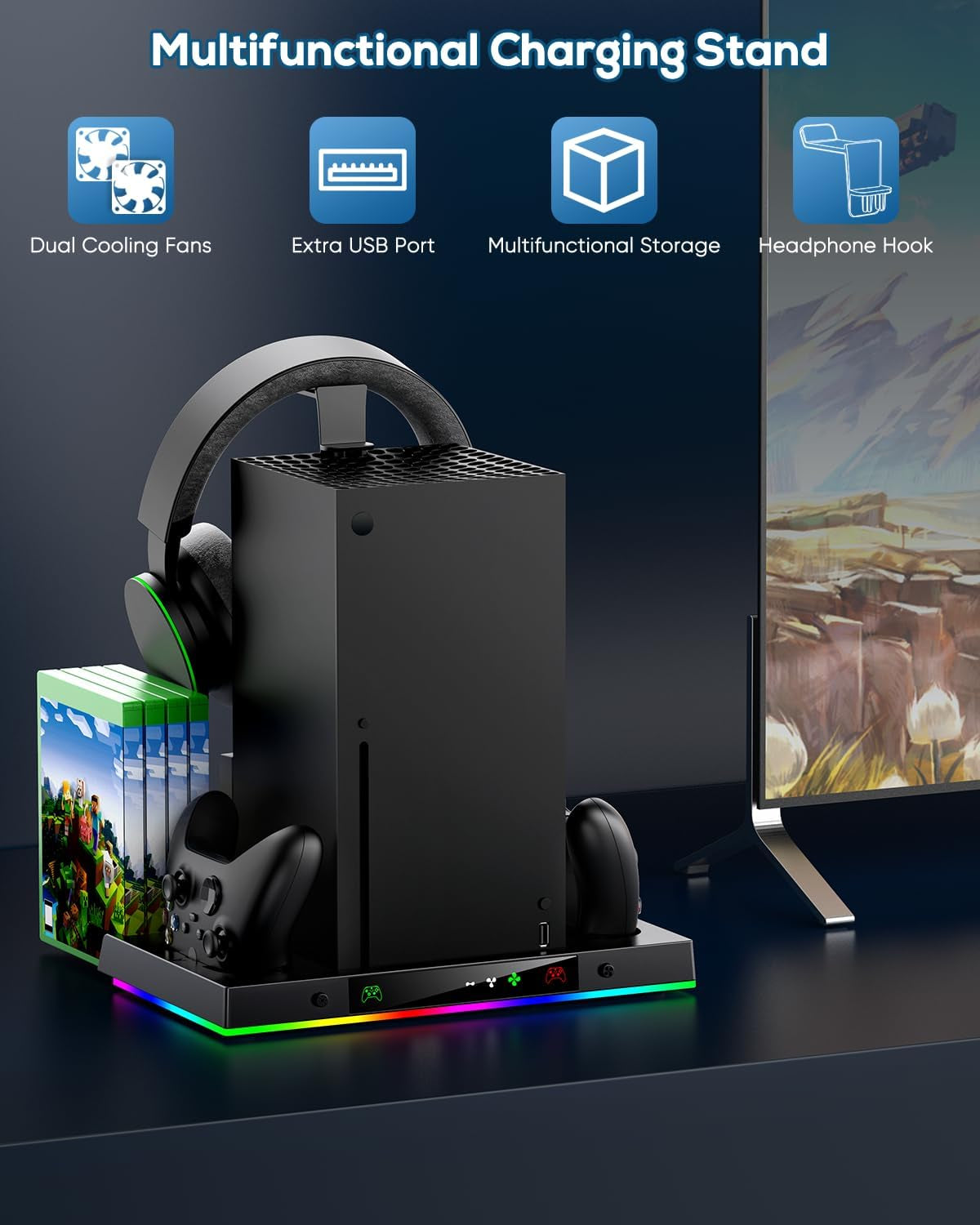 Upgrade Cooling Fan&Dual Charging Stand for Xbox Series X Console&Contro