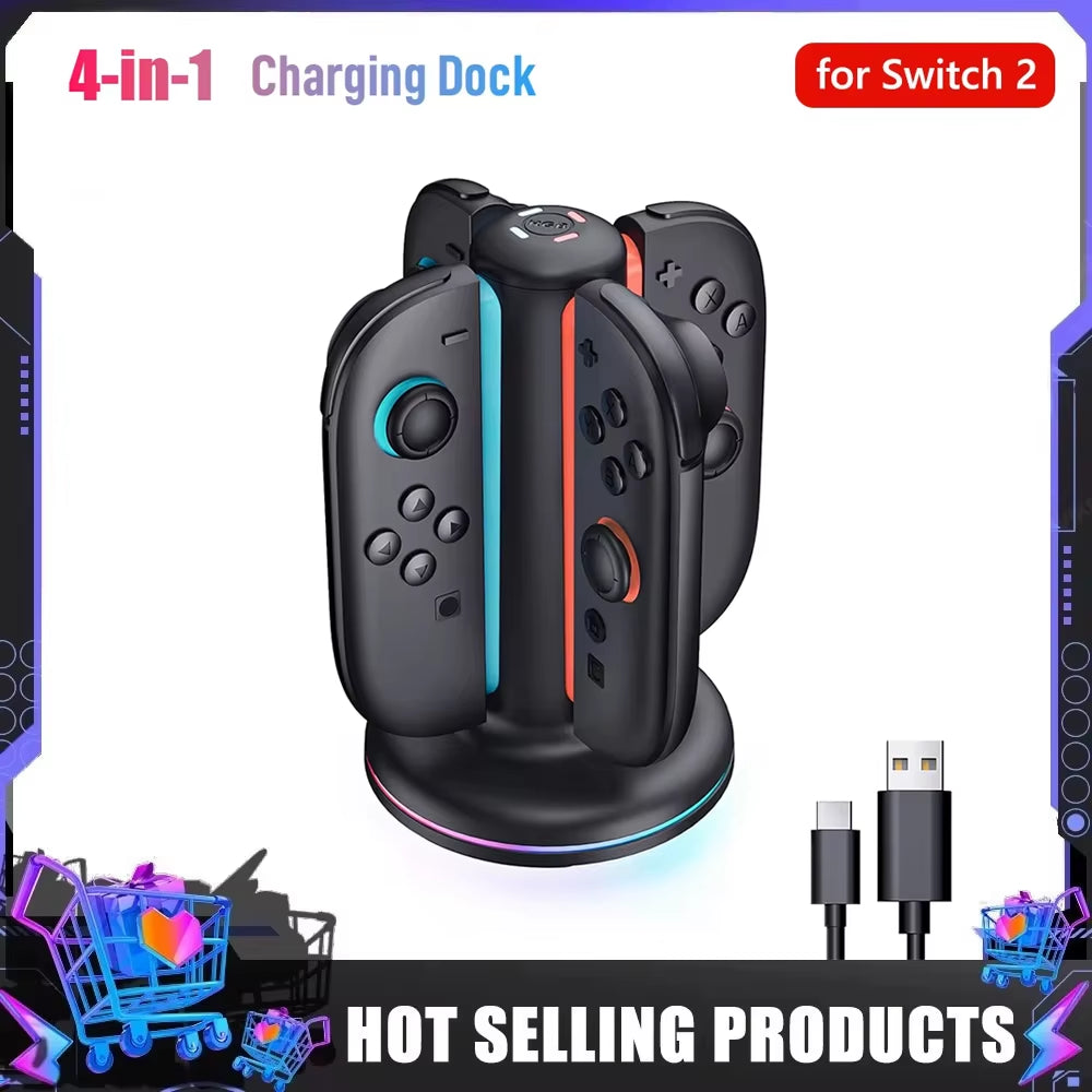 For NS 2 Magnetic 4-In-1 Charger Station for Switch 2 Joy Con Accessories, Switch2 Joycon Controller Stand Fast Charging Dock