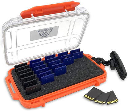 SD Card Holder by  | Durable, Waterproof SD Card Case | SD Card Holder Case Holds 35 SD Cards Upright | Standard Memory Card Holder for DSLR & Trail Camera SD Cards, (Orange)