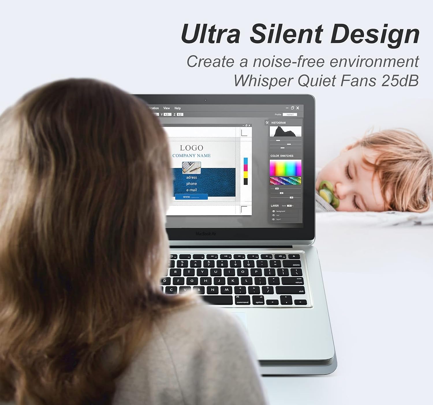 Aluminum Laptop Cooling Pad, Laptop Cooler Stand with 7 Height Adjustable, Laptop Fan Cooling Pad for Laptop 12-15.6 Inch, Notebook Cooler Pad with Two USB Port (Silver)