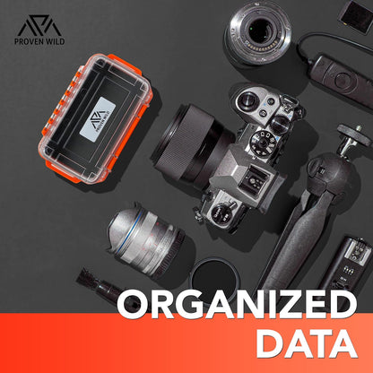 SD Card Holder by  | Durable, Waterproof SD Card Case | SD Card Holder Case Holds 35 SD Cards Upright | Standard Memory Card Holder for DSLR & Trail Camera SD Cards, (Orange)