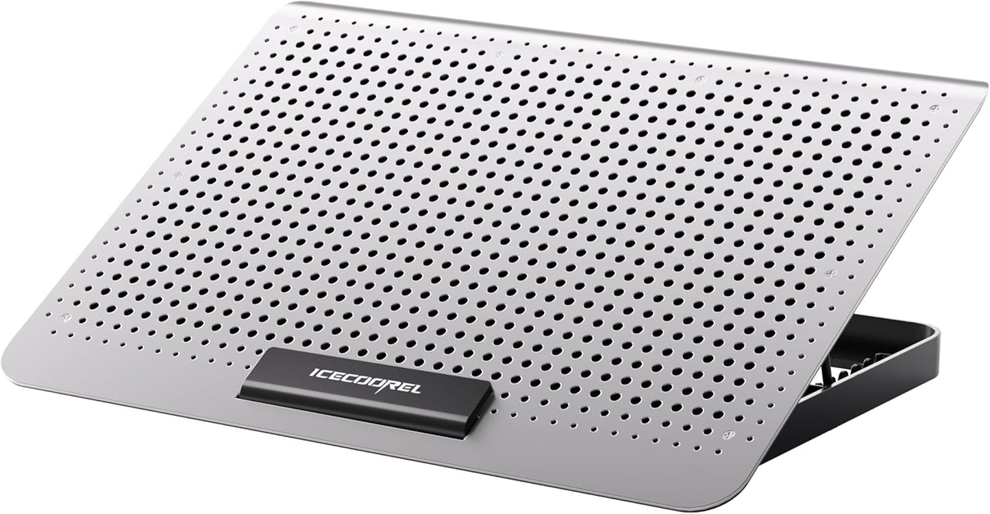Aluminum Laptop Cooling Pad, Laptop Cooler Stand with 7 Height Adjustable, Laptop Fan Cooling Pad for Laptop 12-15.6 Inch, Notebook Cooler Pad with Two USB Port (Silver)