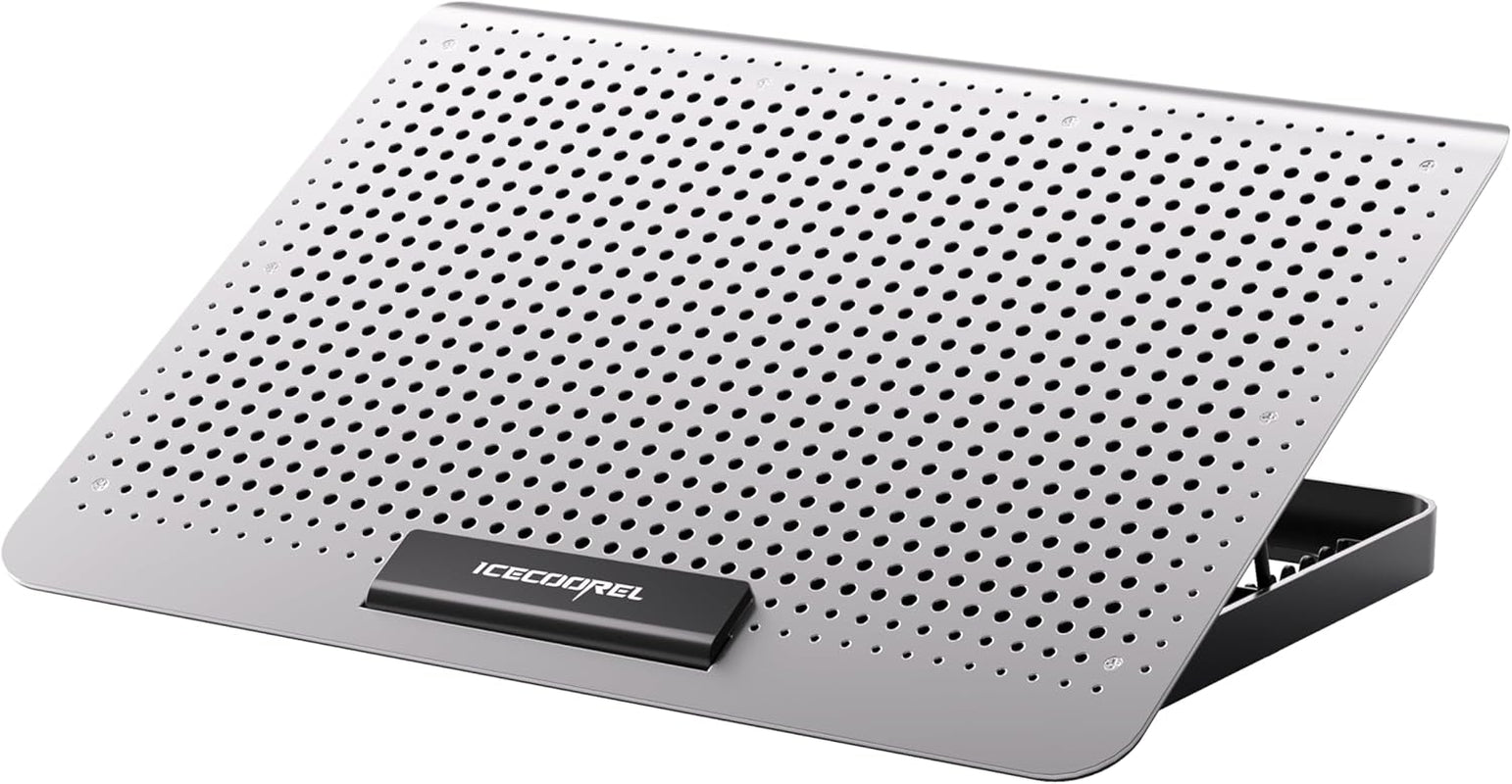 Aluminum Laptop Cooling Pad, Laptop Cooler Stand with 7 Height Adjustable, Laptop Fan Cooling Pad for Laptop 12-15.6 Inch, Notebook Cooler Pad with Two USB Port (Silver)