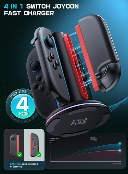 For NS 2 Magnetic 4-In-1 Charger Station for Switch 2 Joy Con Accessories, Switch2 Joycon Controller Stand Fast Charging Dock